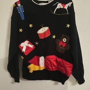 Knit works VTG Black Sweater with Colorful Appliques